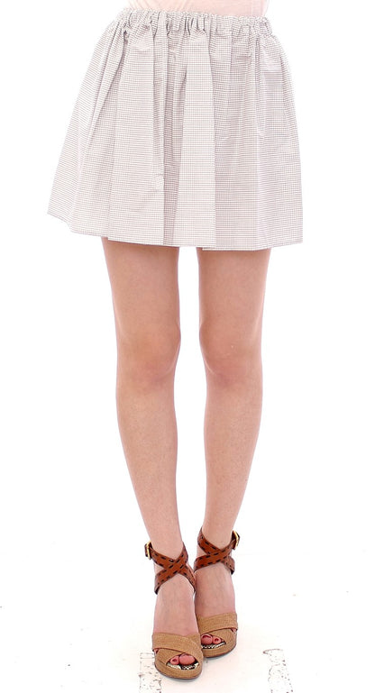 Andrea Incontri White Cotton Checkered Stretch Skirt