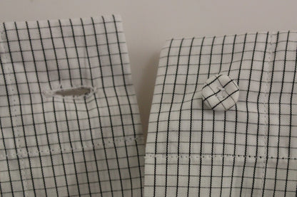Andrea Incontri White Checkered Stretch Cotton Shorts