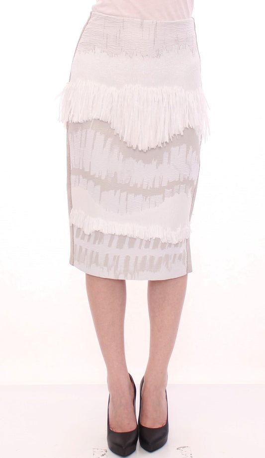 Arzu Kaprol Elegant Pencil Skirt in White and Gray Tones