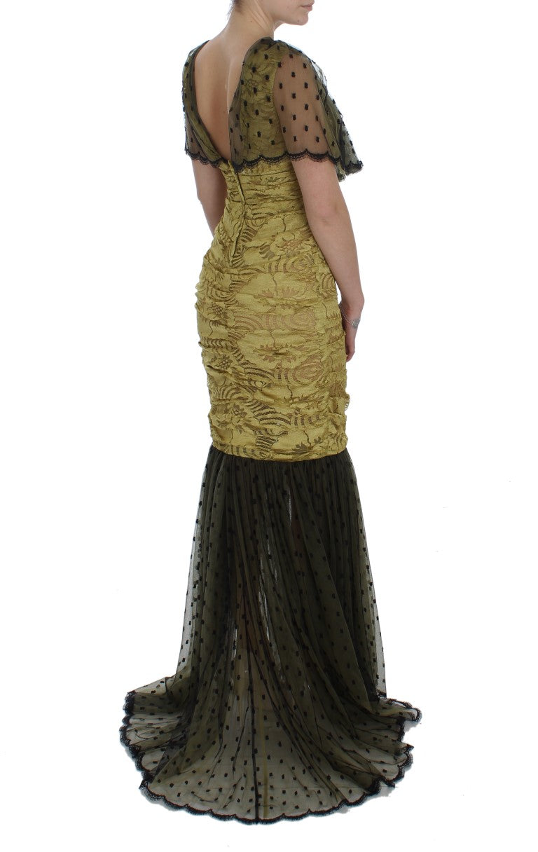 Dolce & Gabbana Yellow Floral Lace Sheath Dress