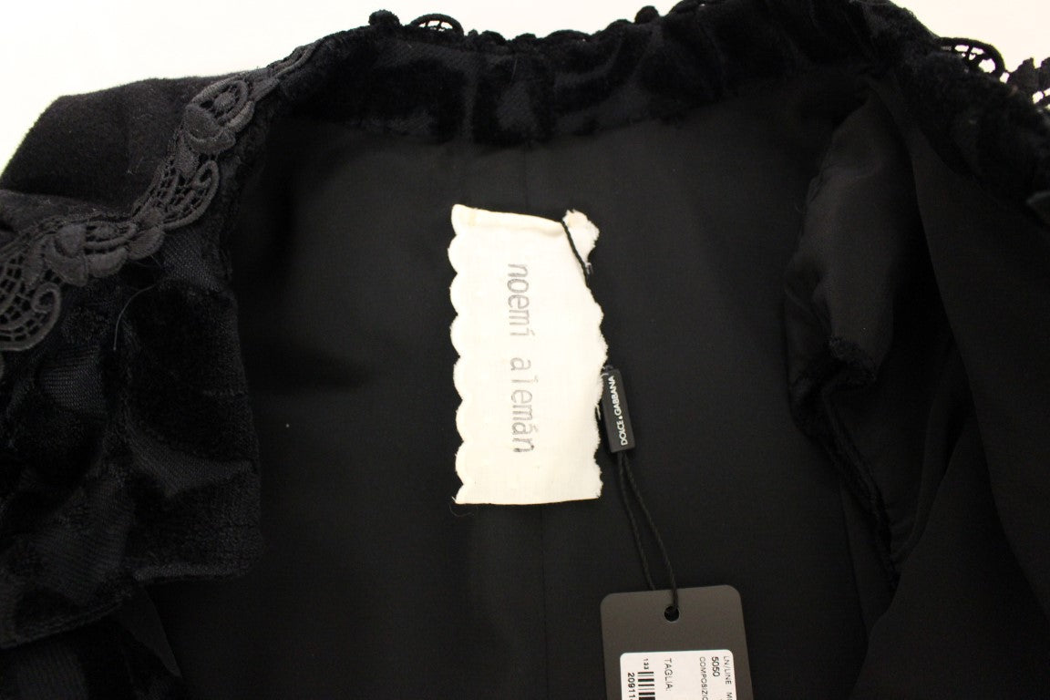 NOEMI ALEMÁN Black Cotton Brocade Long Cape Coat Jacket