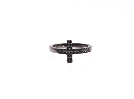 Nialaya Exquisite Black CZ Crystal Sterling Silver Ring