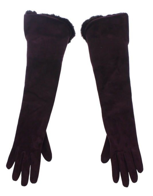 Dolce & Gabbana Elegant Elbow Length Purple Fur Gloves