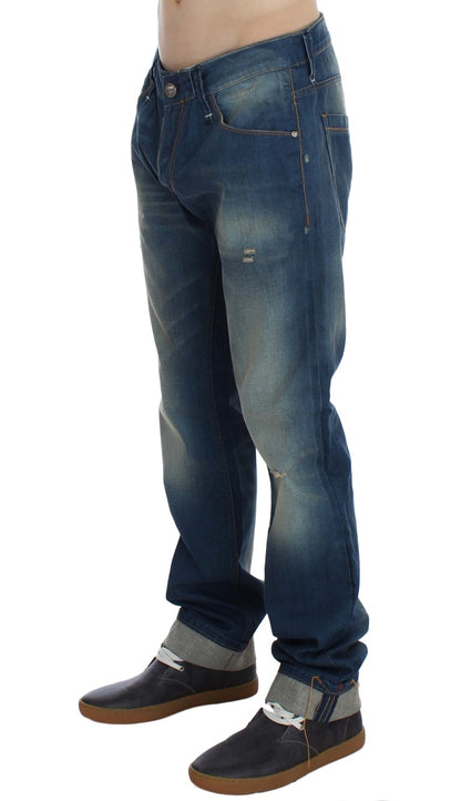 Acht Blue Wash Denim Cotton Stretch Baggy Fit Jeans