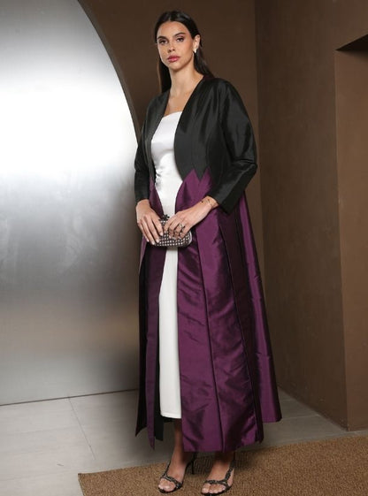 Mesmerizing Opulence, The Black and Purple Curved-Shaped Double Pleated Abaya.