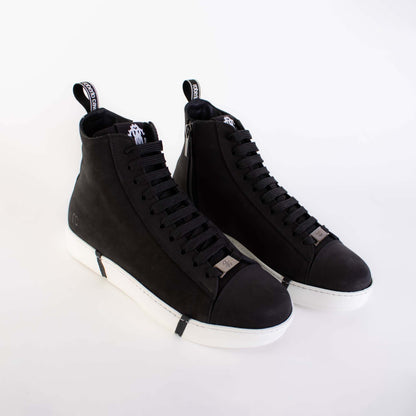 Roberto Cavalli Elevated Chic Suede High Sneakers in Black and White