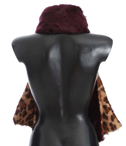 Dolce & Gabbana Purple Lamb Fur Leopard Print Scarf