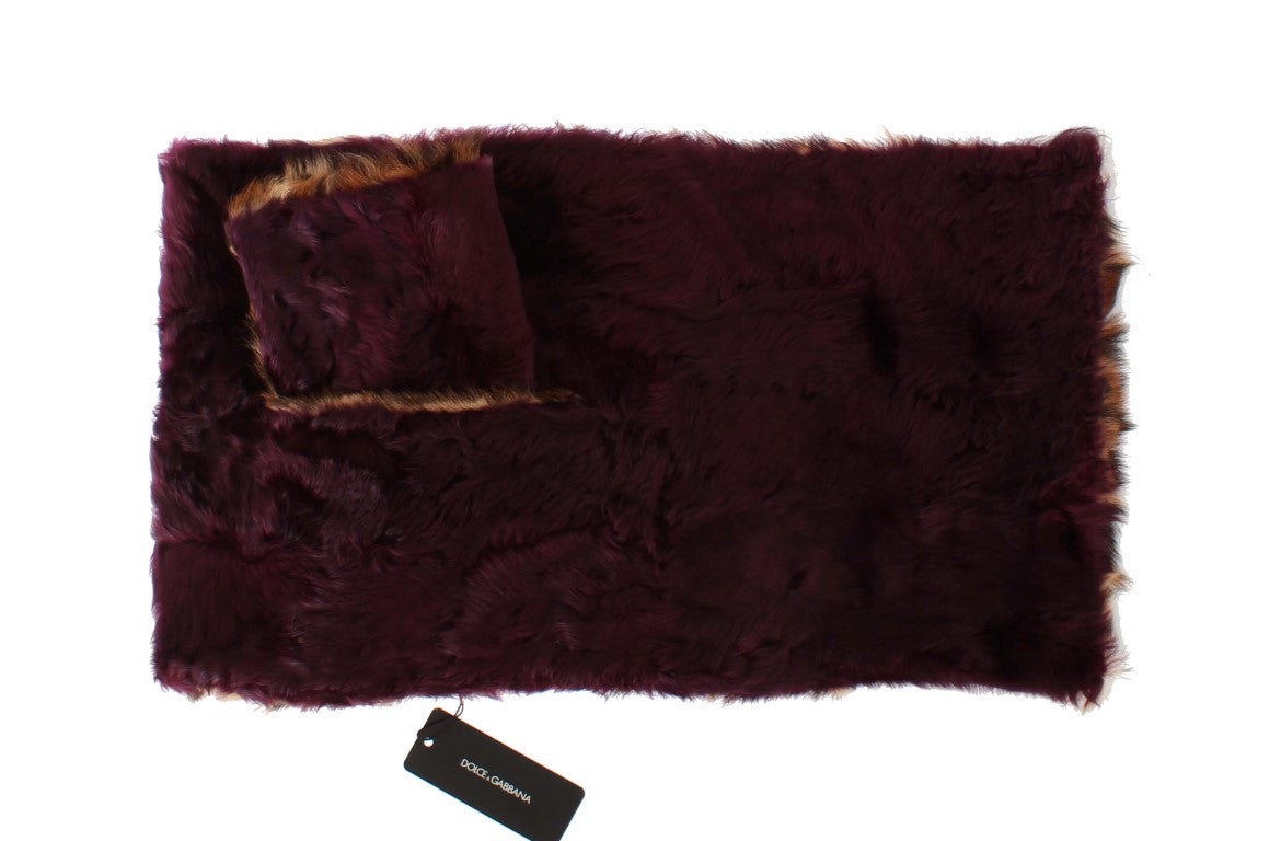 Dolce & Gabbana Purple Lamb Fur Leopard Print Scarf