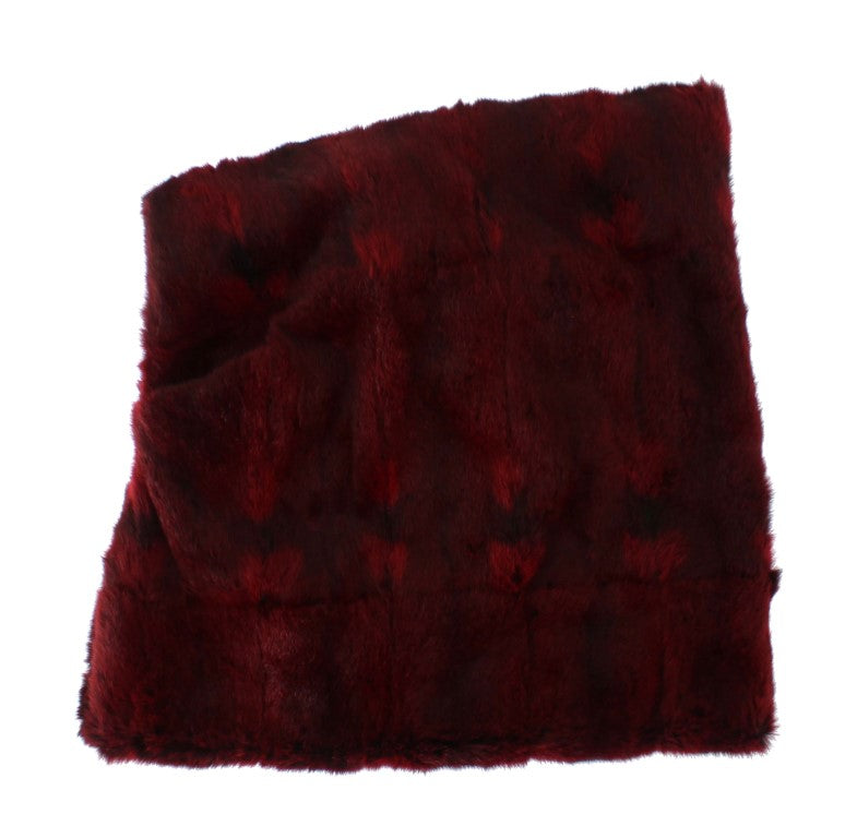 Dolce & Gabbana Luxurious Bordeaux Fur Hooded Scarf Wrap