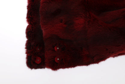 Dolce & Gabbana Luxurious Bordeaux Fur Hooded Scarf Wrap