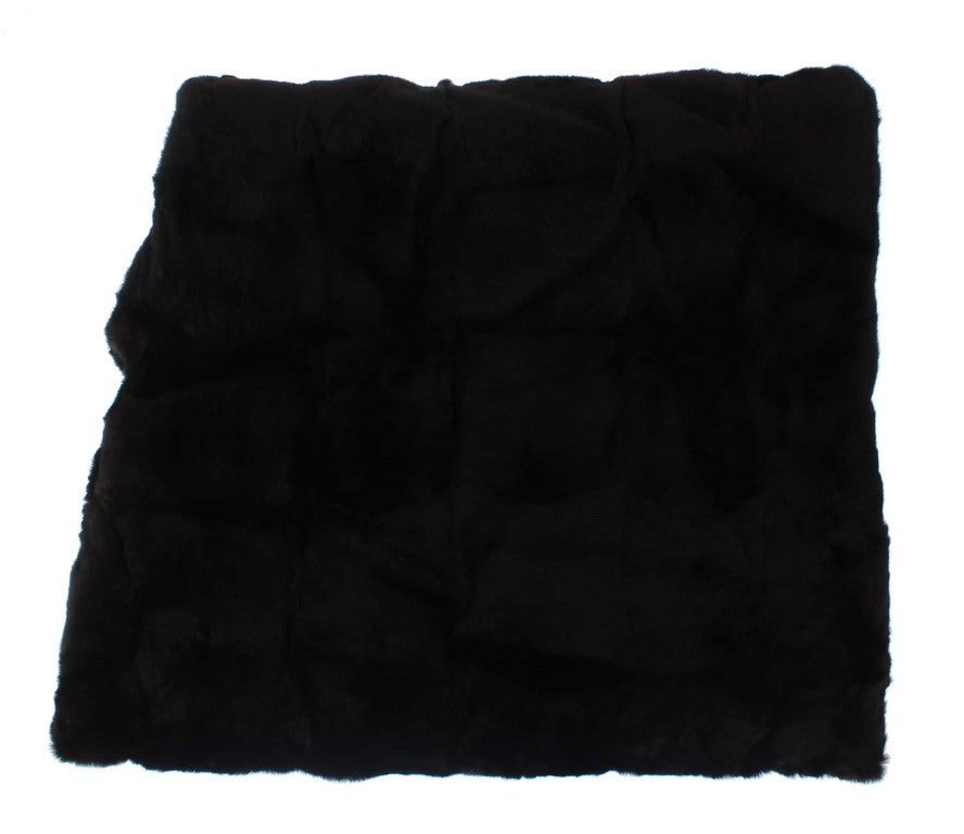 Dolce & Gabbana Chic Black Weasel Fur Hooded Scarf Wrap