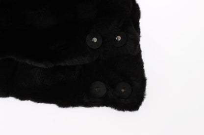 Dolce & Gabbana Chic Black Weasel Fur Hooded Scarf Wrap
