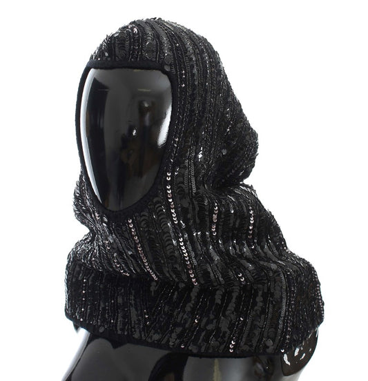 Dolce & Gabbana Elegant Black Sequined Hooded Scarf Wrap