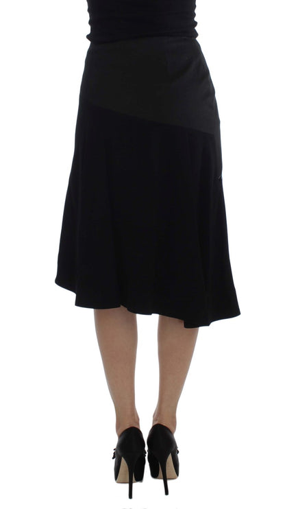 Exte Black Blue Cotton Stretch Straight Skirt