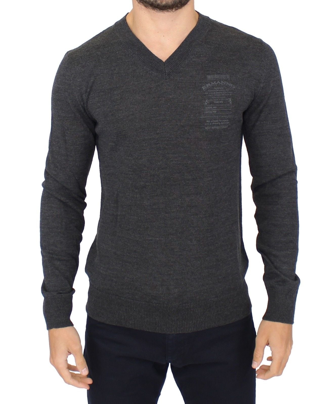 Ermanno Scervino Gray Wool Blend V-neck Pullover Sweater