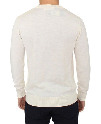 Ermanno Scervino Off White Wool Blend V-neck Pullover Sweater