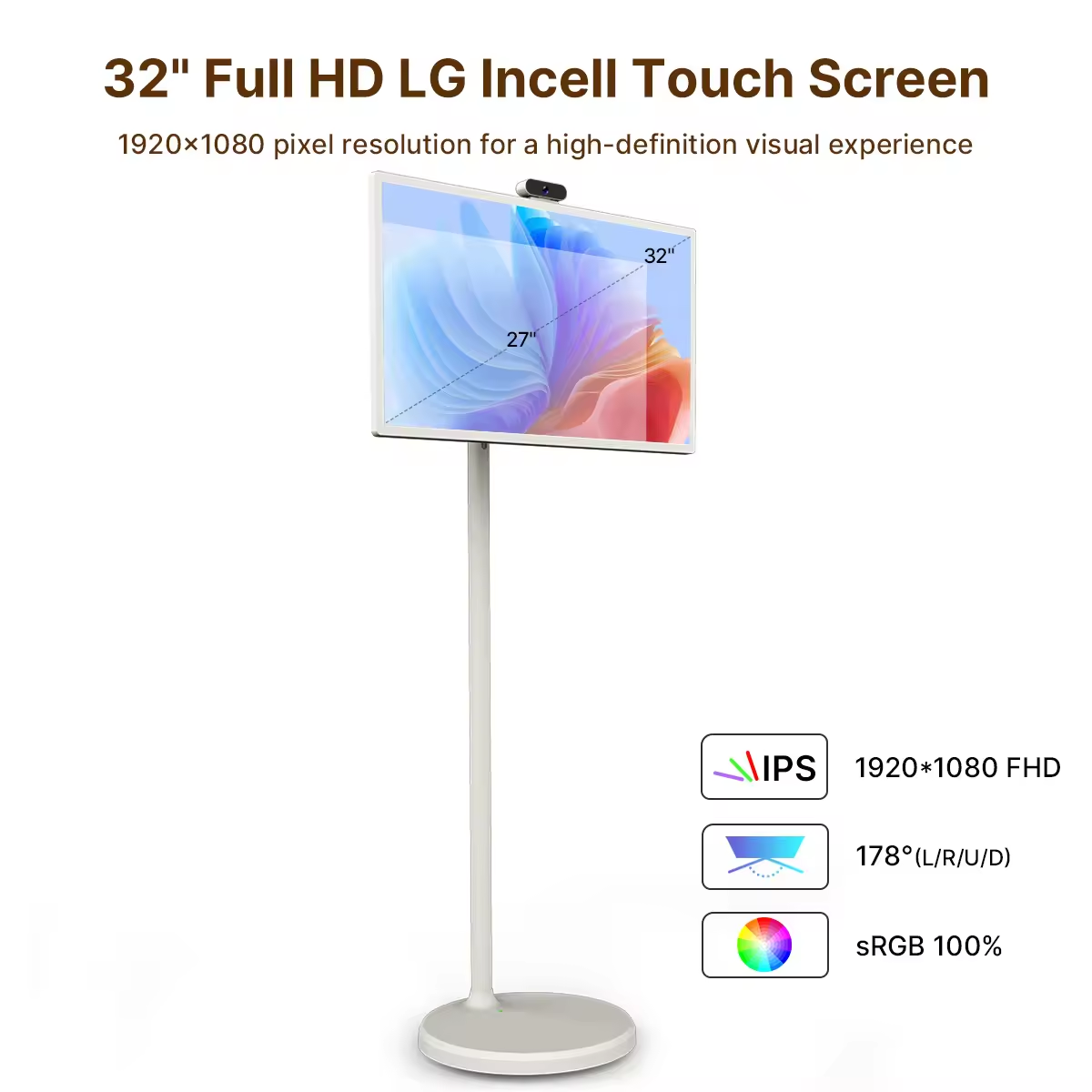 32 Inch Facebook Tiktok Video Player Lcd Touch Screen Rotatable Portable Tv Full Hd  stand by me TV