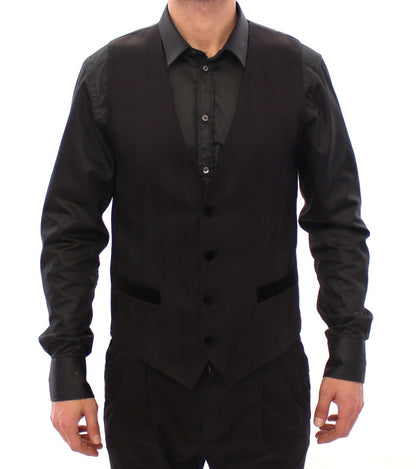 Dolce & Gabbana Elegant Black Wool Silk Blend Dress Vest