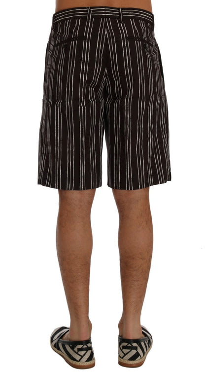 Dolce & Gabbana Bordeaux White Striped Hemp Casual Shorts