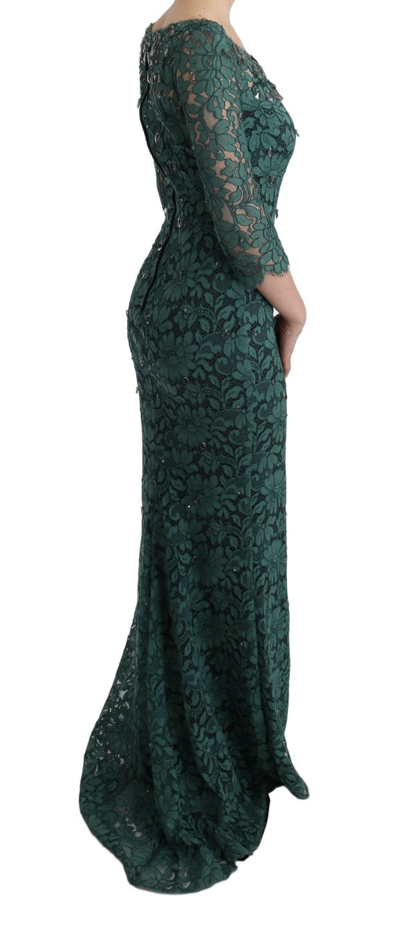 Dolce & Gabbana Green Floral Crystal Ricamo Sheath Dress