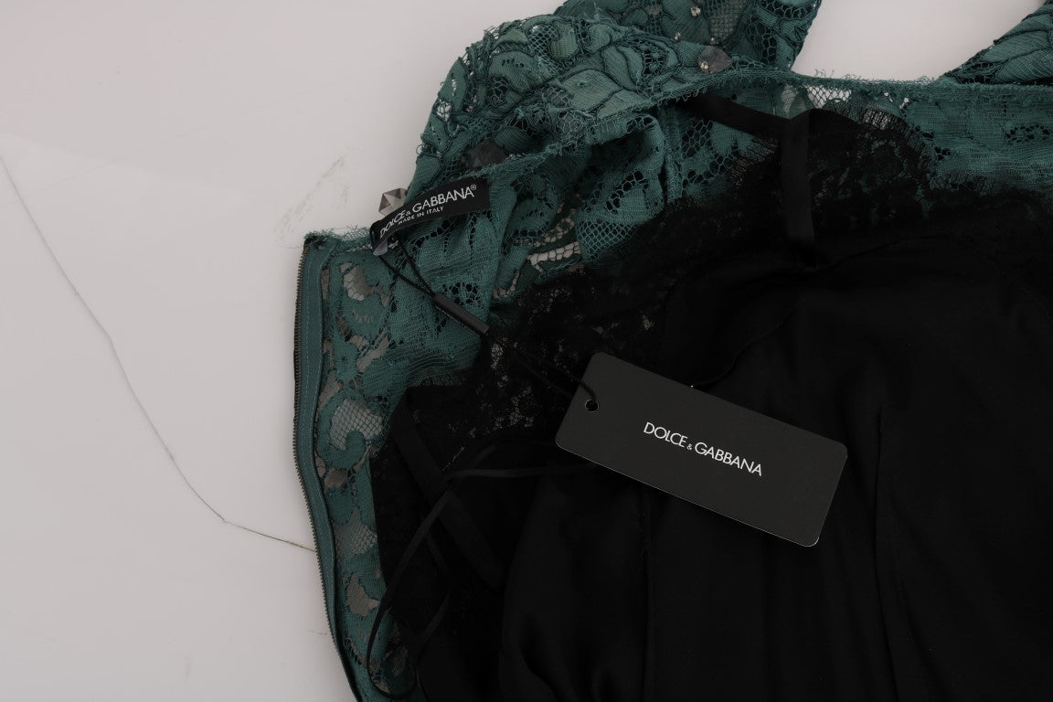 Dolce & Gabbana Green Floral Crystal Ricamo Sheath Dress