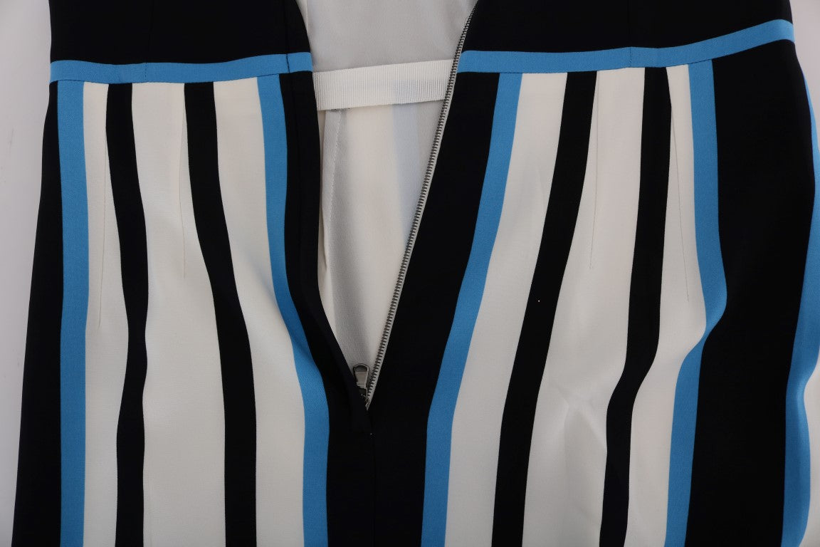 Dolce & Gabbana Blue White Striped Silk Stretch Sheath Dress