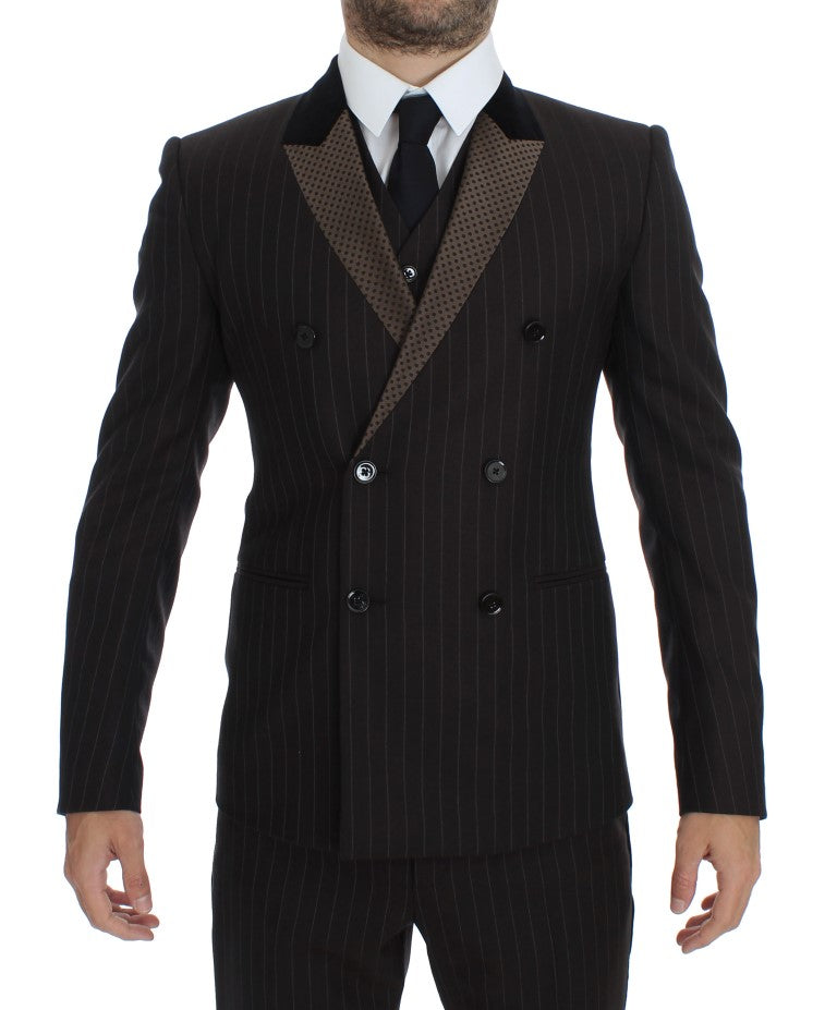 Dolce & Gabbana Brown Striped Wool Slim 3 Piece Suit Tuxedo