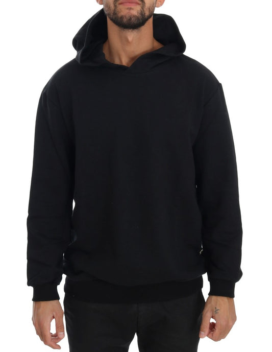 Daniele Alessandrini Elegant Black Cotton Hooded Sweater