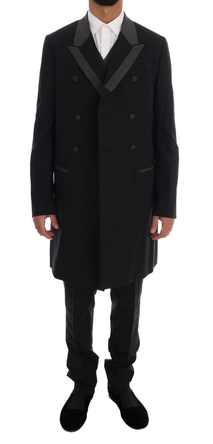 Dolce & Gabbana Black Wool Stretch 3 Piece Two Button Suit