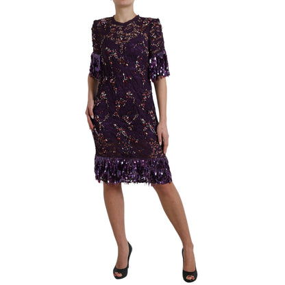 Dolce & Gabbana Elegant Purple Floral Lace Crystal Dress