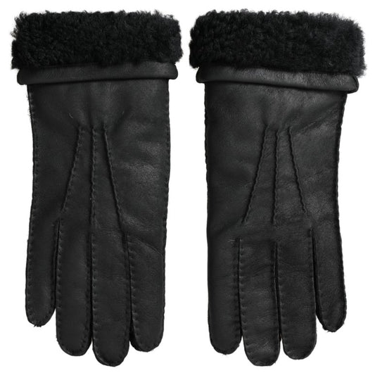 Dolce & Gabbana Elegant Black Leather Winter Gloves