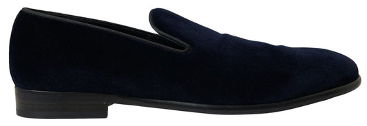 Dolce & Gabbana Blue Velvet Loafers Formal Shoes
