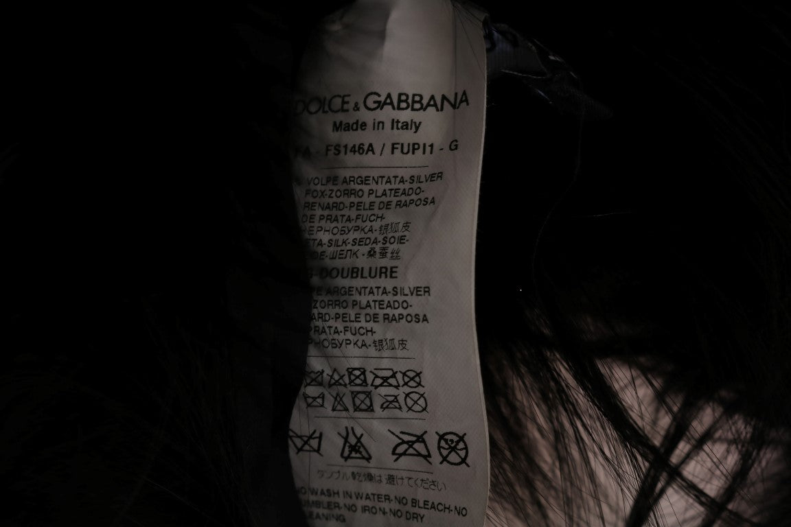 Dolce & Gabbana Elegant Black Silver Fox Fur Wrap Scarf
