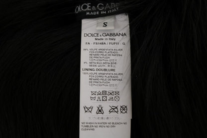 Dolce & Gabbana Elegant Black Silver Fox Fur Scarf