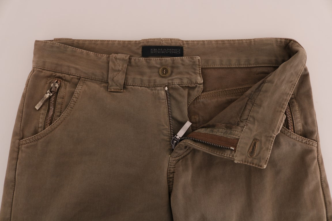 Ermanno Scervino Brown Cotton Casual Slim Fit Pants