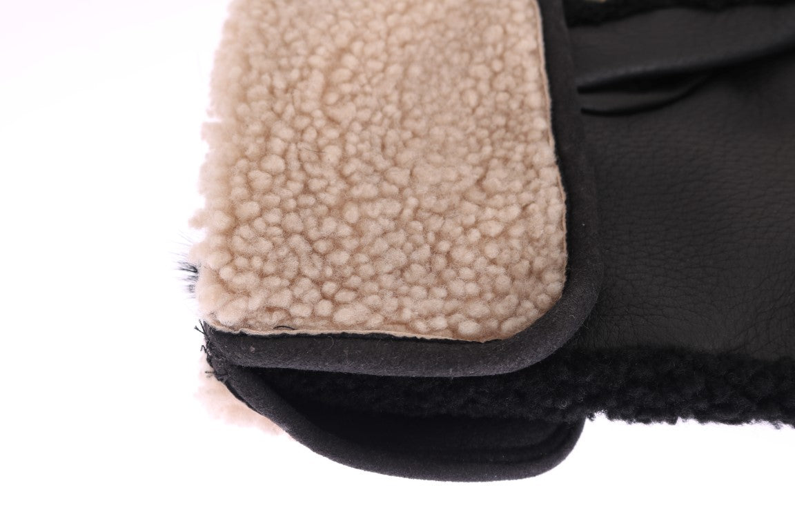 Dolce & Gabbana Black Leather Shearling Studded Gloves