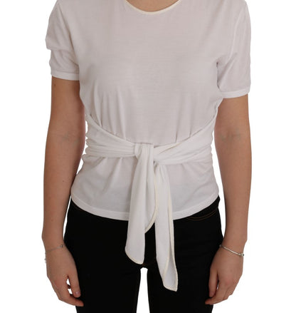 Dolce & Gabbana Elegant White Wrap Blouse with Crystal Accents