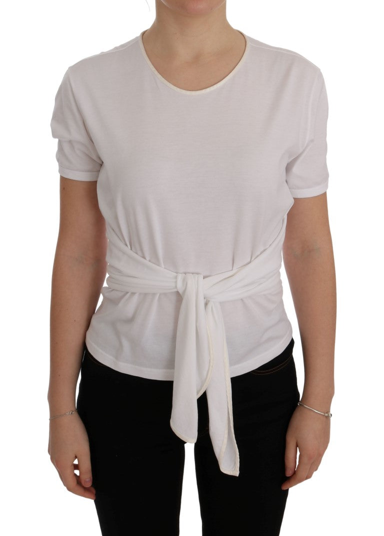 Dolce & Gabbana Elegant White Wrap Blouse with Crystal Accents