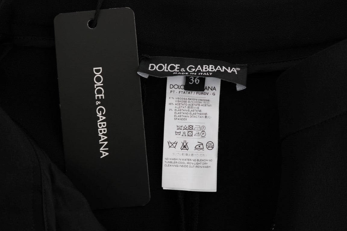 Dolce & Gabbana Chic Black Capri Pants with Pink Side Stripes