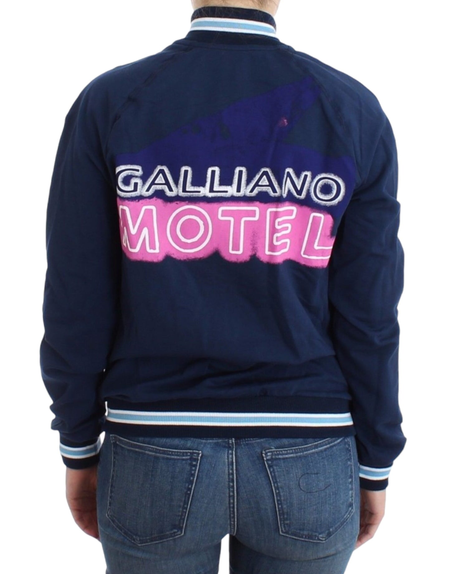 John Galliano Chic Blue Zip Cardigan with Logo Detail