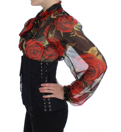 Dolce & Gabbana Elegant Black Floral Brocade Corset Belt