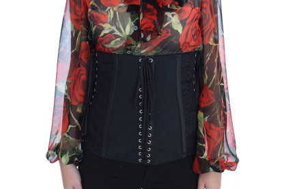 Dolce & Gabbana Elegant Black Floral Brocade Corset Belt