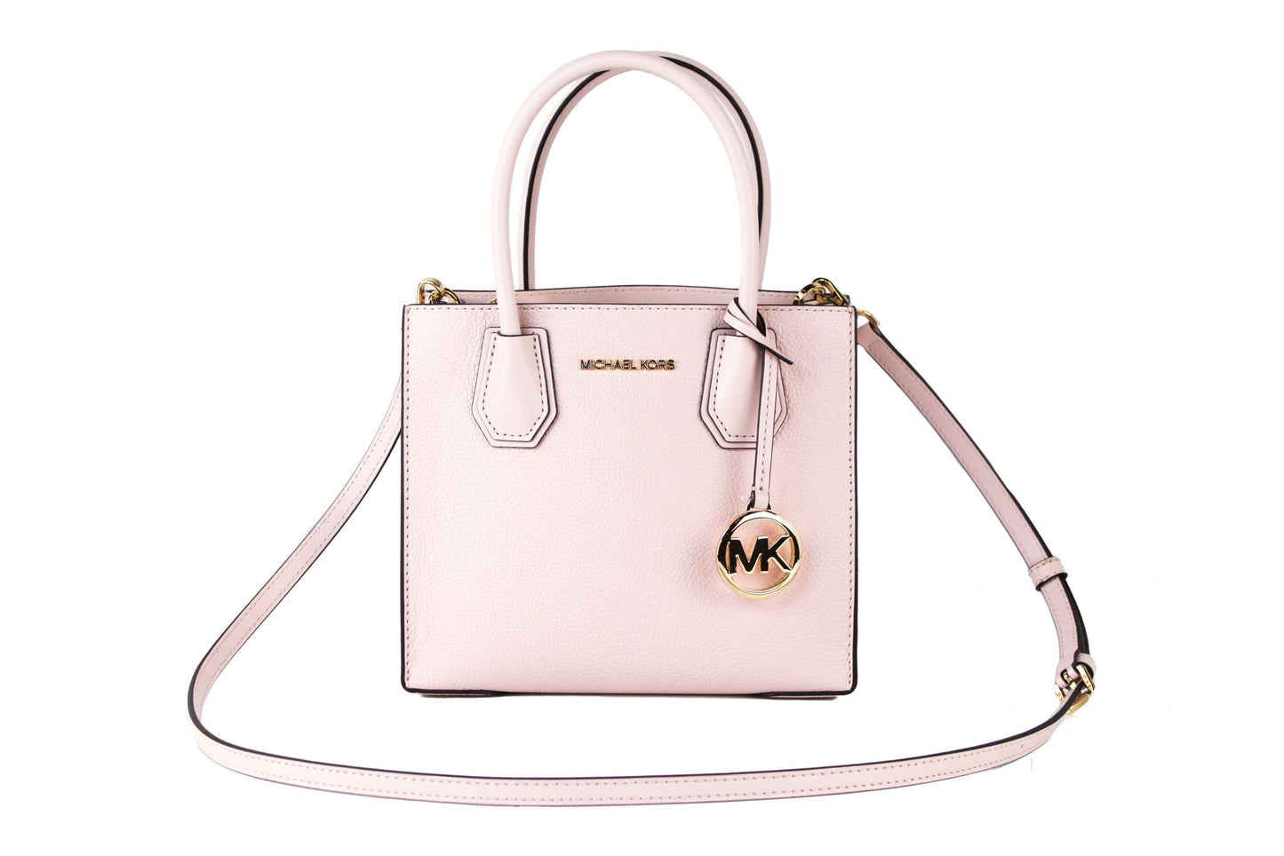 Michael Kors Mercer Medium Leather Messenger Crossbody Handbag (Powder Blush Solid)