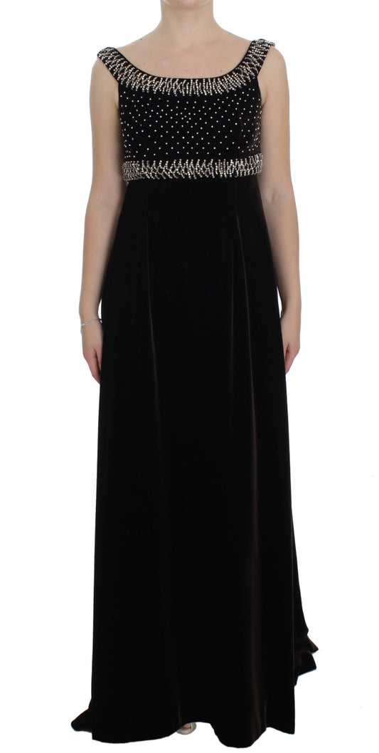 Dolce & Gabbana Elegant Brown Velvet Crystal Gown
