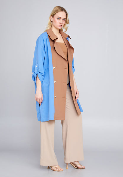 Mid-Length Regular Blue-Brown  over sized Trenchcoat