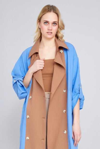 Mid-Length Regular Blue-Brown  over sized Trenchcoat