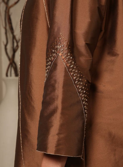 A Symphony of Style, Brown Raindrop Abaya Sleeves Craftsmanship.