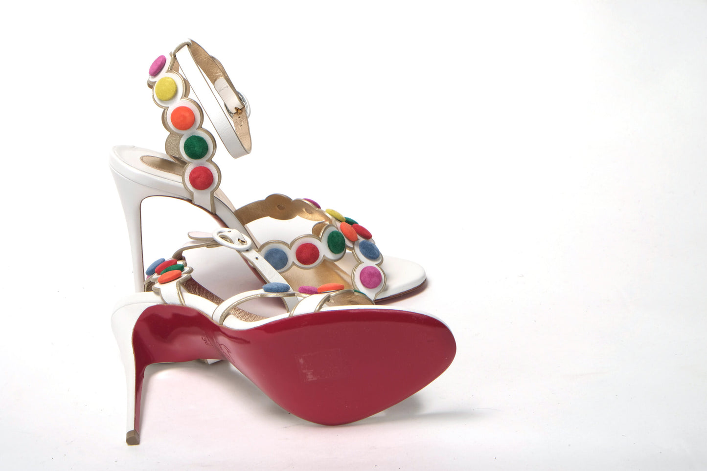 Christian Louboutin White Multicolor Spot Design High Heels Shoes Sandal