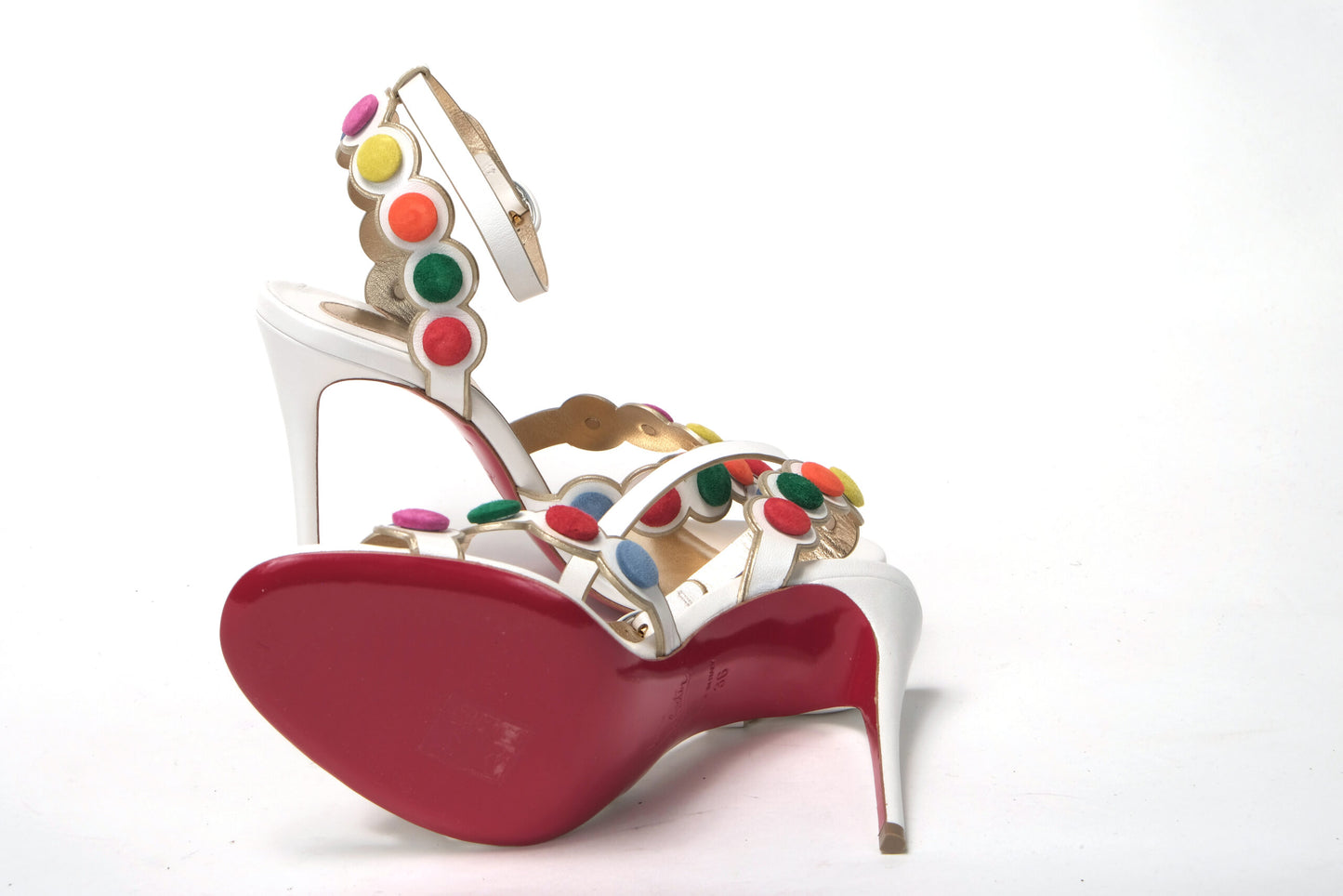 Christian Louboutin White Multicolor Spot Design High Heels Shoes Sandal