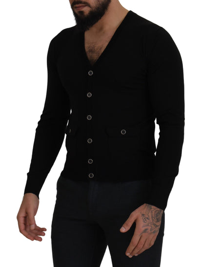 Dolce & Gabbana Black Wool Button Down Cardigan Sweater